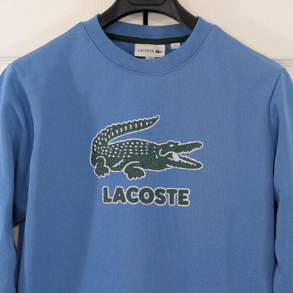 Lacoste Other - Lacoste Blue Crewneck Sweatshirt with large crackled Print Logo